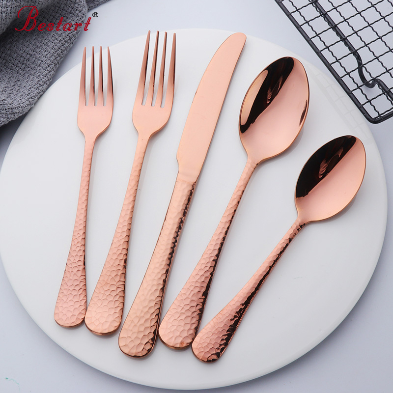 

5 Pcs/Set Flatware Set Rose Gold Stainless Steel Luxury Spoon Knife Fork Tableware Home Restaurant Dinnerware Wholesale