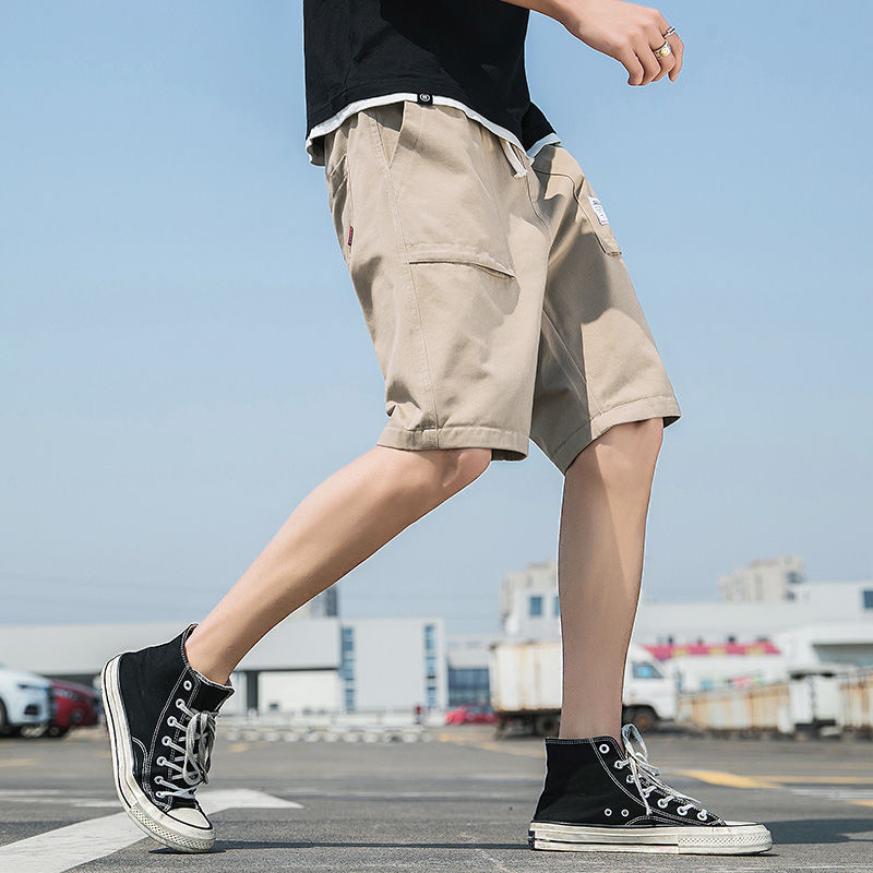 

Men summer Korean version of the fashion cargo casual 5 five minutes pants slacks 7 seven minutes pants popular logo Shorts 2020, 866 black