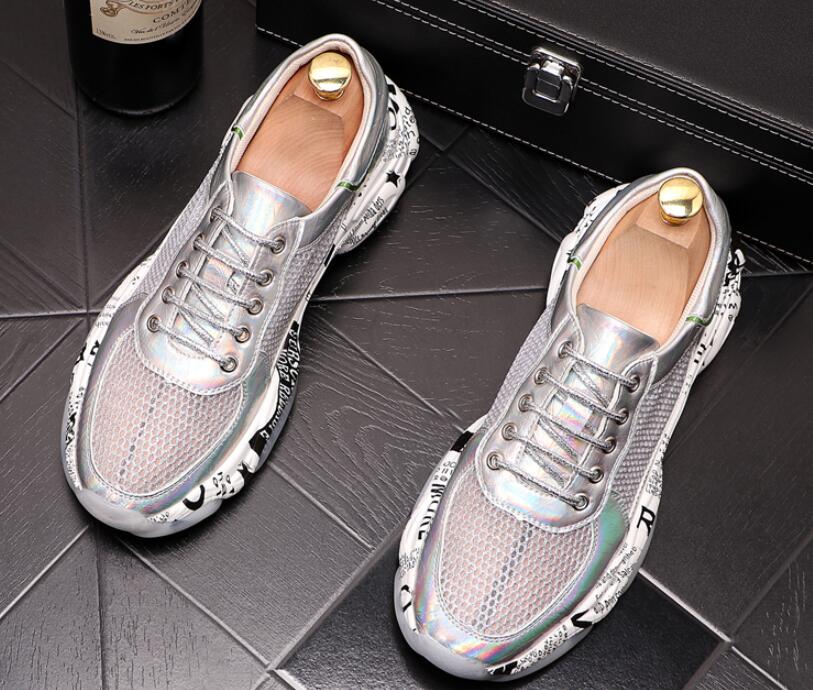 

High quality New Men's Breathable mesh silve flat platform shoes luxury designer Hip hop punk Loafers sneakers for web celebrity, Silver