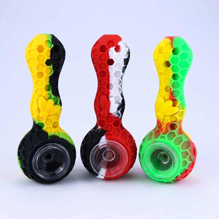 

design Silicone hand pipe With Glass Bowl Colorful Spoon Pipes smoking accessories for tobacco