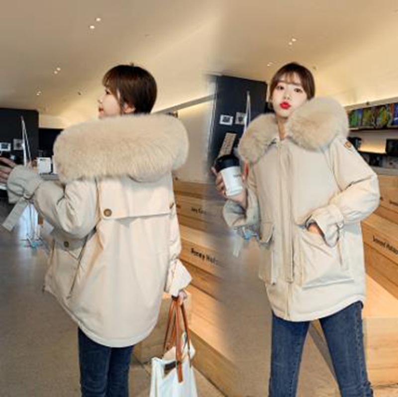 

Wholesale fashion pike women's new winter big fur collar padded jacket student short waist cotton coat, Coffee