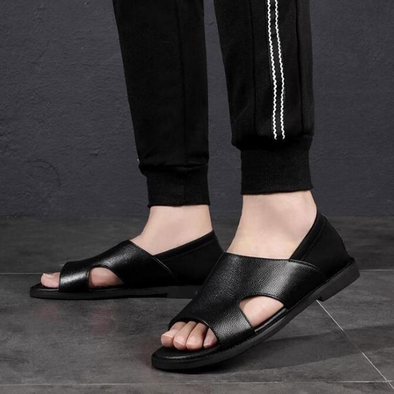 

Cow Leather Fashion Men Rome Sandals Trendy Black Sandals Male Summer Shoes Comfortable Gladiator Men Dropshipping, Black 4