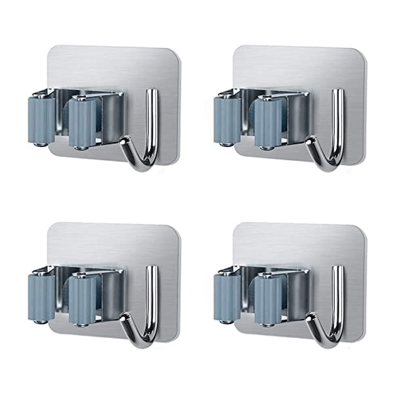 

Broom Holder with Hook, Self-Adhesive Wall Mounted Mop Clips Broom Organizer For Home Bathroom Kitchen 4 Pack