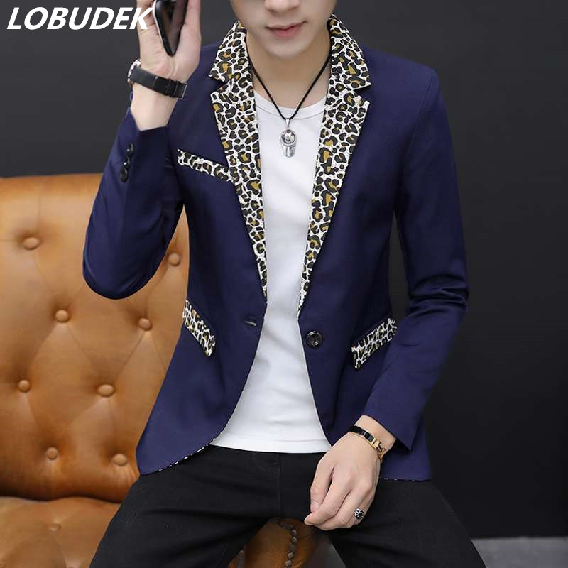 

Men Slim Fit Office Blazer Jacket Fashion Leopard Collar Suit Jacket Casual Coat Business Blazers Spring Autumn Male Clothes, White