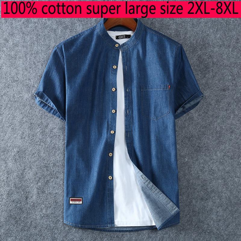 

New Arrival Fashion Super Large Denim Men Short Sleeve Summer Loose Clothing Casual Shirts Mens Plus Size -3XL4XL5XL6XL7XL8XL, Blue