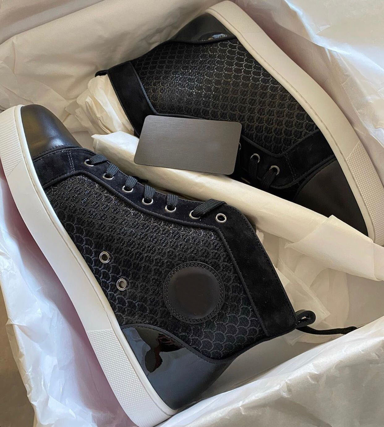 

[Originals Box] 2020 Black Fish Pattern Leather Casual Walking High Top Red Bottom Sneakers Nice Quality Brands Men Sports Shoes eu35-47