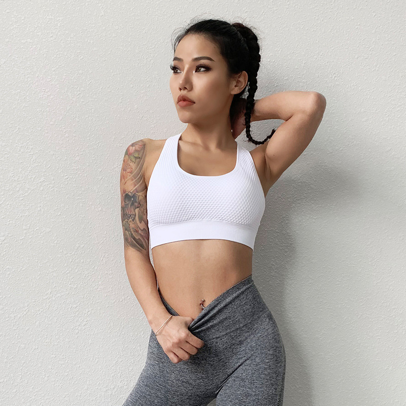 

Yoga Vest Woman High Impact Sports Bra Cross-Back Gym Workout Running Push-up Crop Quick Dry Stretchy Fitness Top, Navy blue