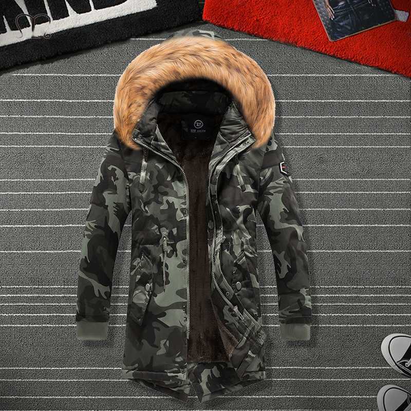 

Winter Long Parka Men Windbreak Thick Warm Windproof Fur Coats Male Camouflage Hooded Anorak Jackets Men' Outwear, Hq910 light green