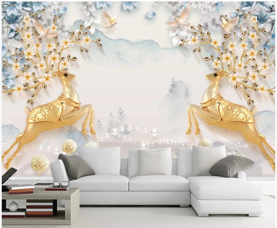 

3d wallpaper custom photo mural on the wall European simple embossed elk fortune tree home decor living room photo wallpaper for walls 3 d, Non-woven