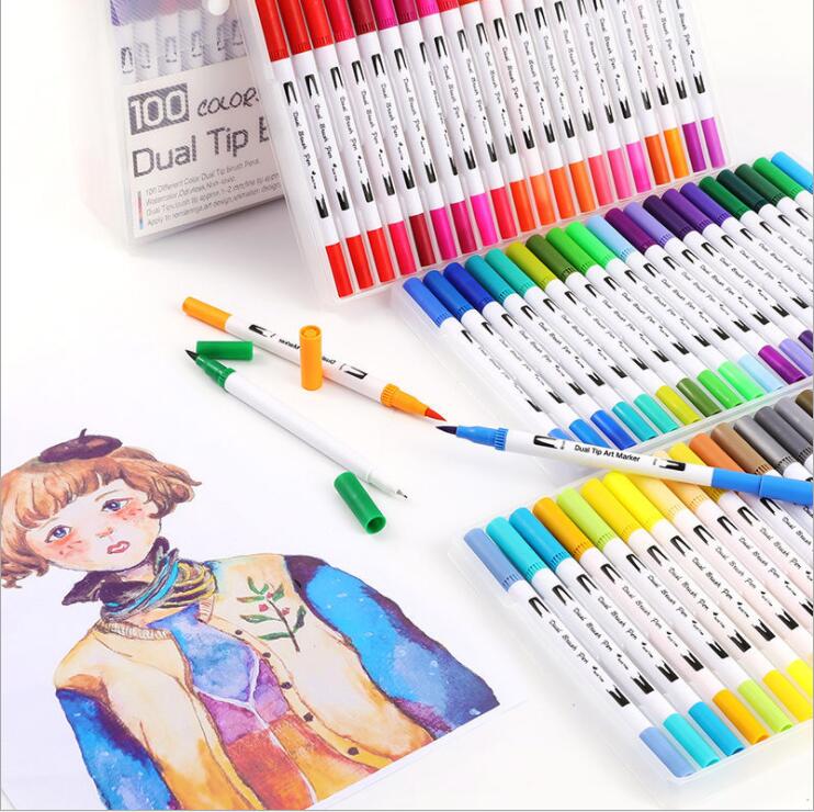 

Color Pens Art Dual Tip Brush Marker Pens Fineliner Watercolor Art Markers Calligraphy Coloring Drawing Painting Christmas Gift LSK304, Black;red