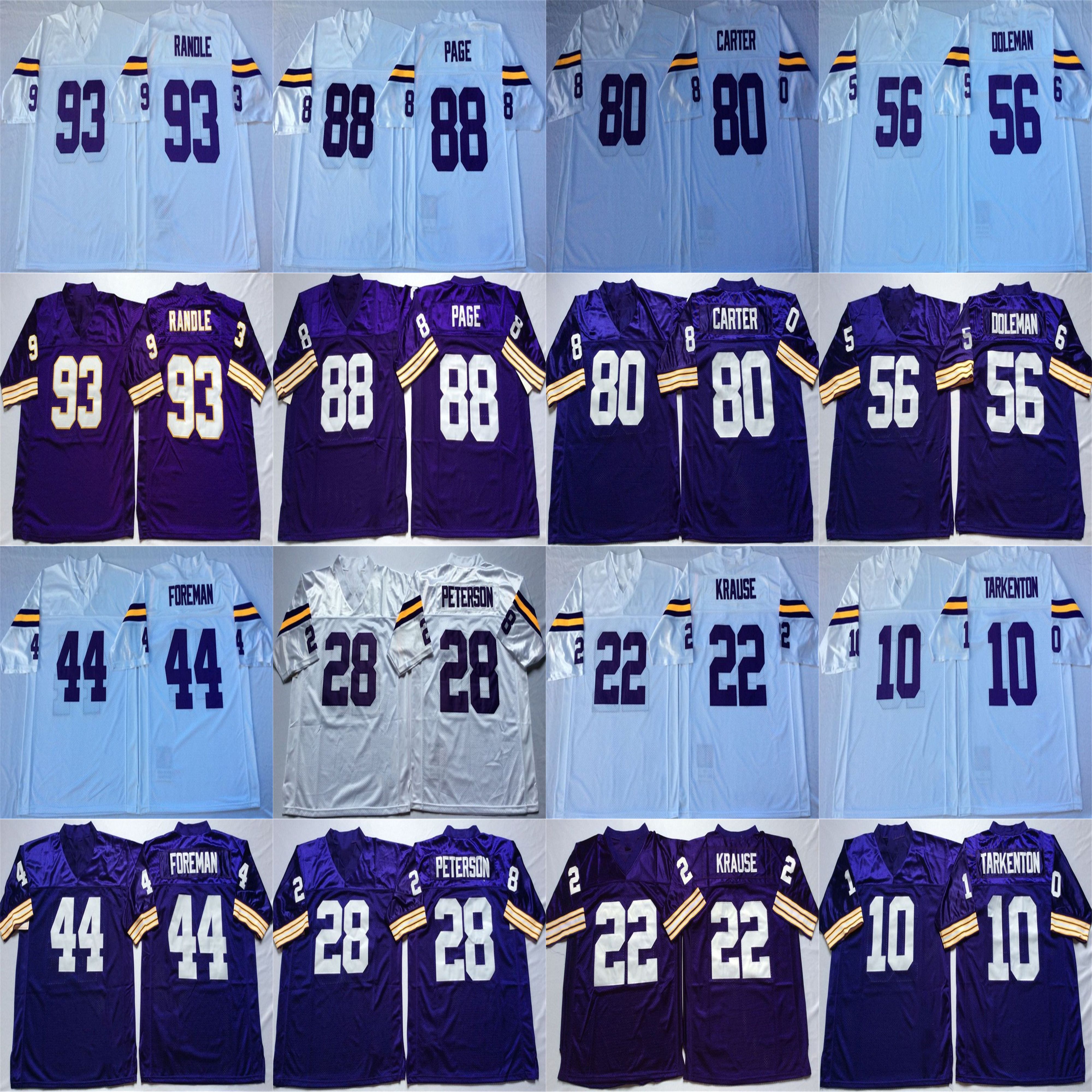 

NCAA 80 Cris Carter Jersey 88 Alan Page 93 John Randle Chris Doleman Chuck Foreman Purple White Retro Football Jerseys Stitched Mens, Purple #80