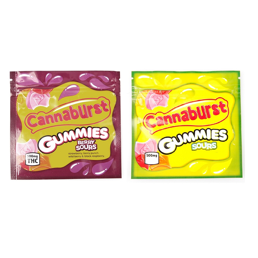 

New Cannaburst Gummies Sours Mylar Bag 500mg Medibles Edibles Zipper Pouch for Tobacco Dry Herb Flower Retail
