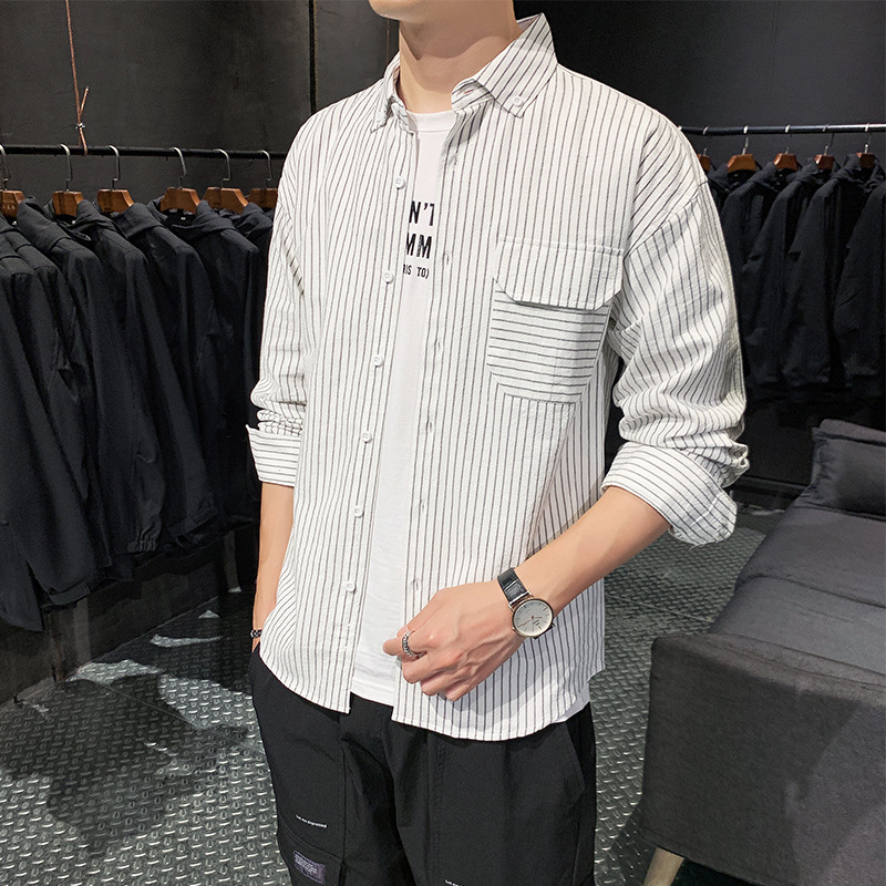 

New Spring Fashion Mens Striped Shirts Long Sleeve Cotton Casual Shirt Solid Plaid Camisa Big Size Camisa Social Masculina, Black