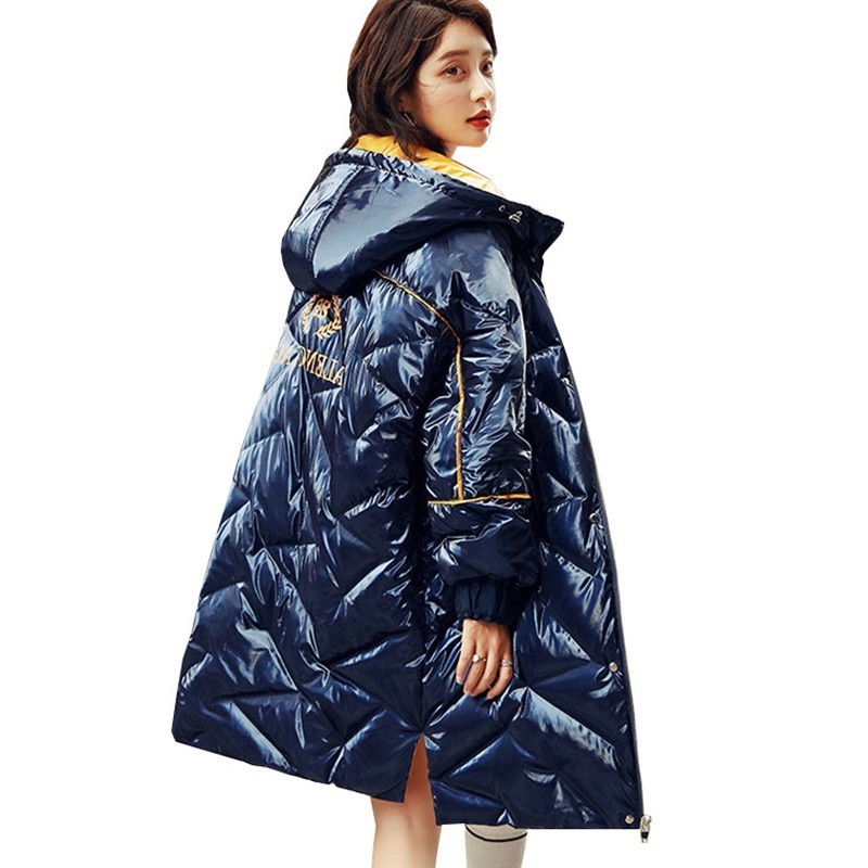

Bright Warm 90% White Duck Down Coat Women Winter Hooded Blue Feather Jacket Parka 2020 Fashion Large Size Outerwear PL22