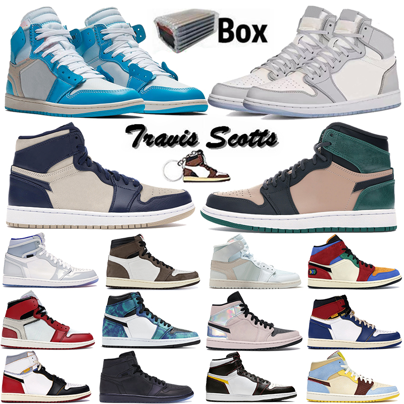 

2021 With Box 1 High OG 1s Mens Shoes wolf grey sail Travis Scotts Turbo Green Chicago women Sports Trainers Sneakers, 8 midnight navy light cream