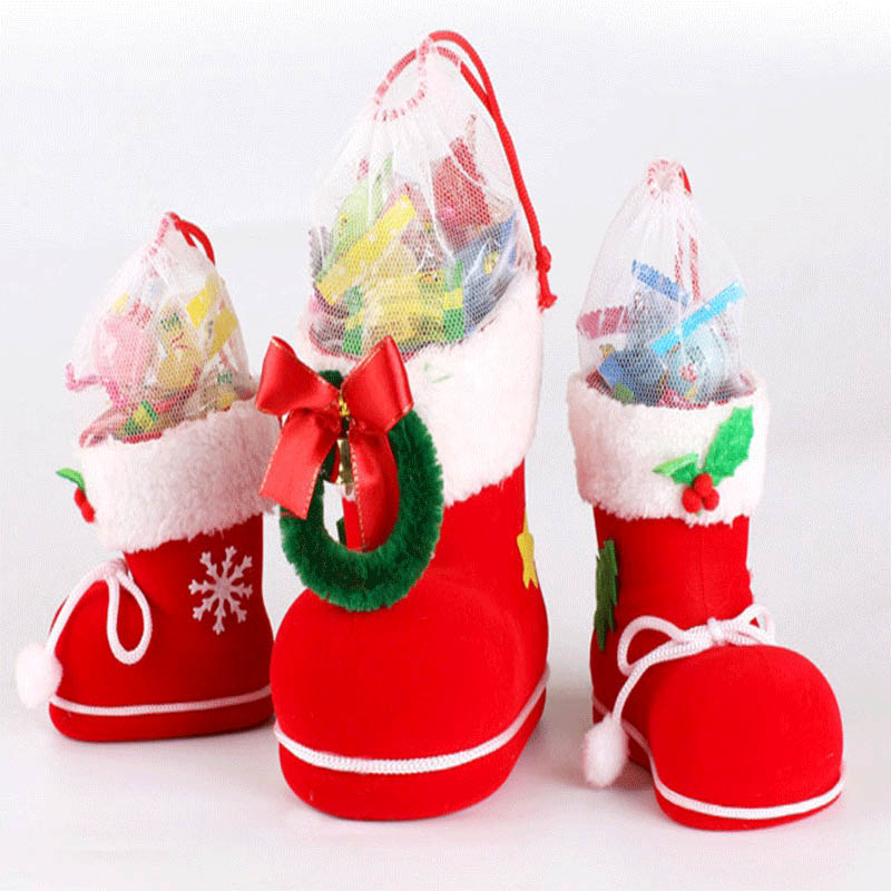 

3 Size Christmas Gift Candy Gift Holder Home Party Decor Christmas Santa Claus Candy Boots Kids Child Mini Xmas Tree Decoration