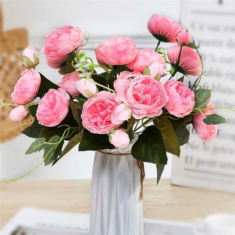 

1 Bundle Silk Peony Bouquet Home Decoration Accessories Wedding Party Scrapbook Fake Plants DIY Artificial Roses Flowers, Fzh001pink