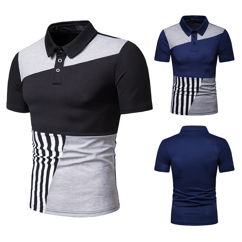

Summer Men Striped Mosaic Plus Size Short Sleeve Shirt Pension D27, Black