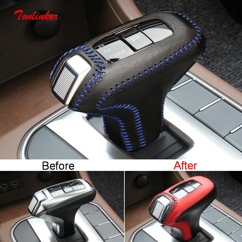 

Tonlinker Interior Car AT/MT Gear Head Cover Case sticker For GWM Power 4X4 2020 Car styling 1 PCS PU Leather Cover Stickers