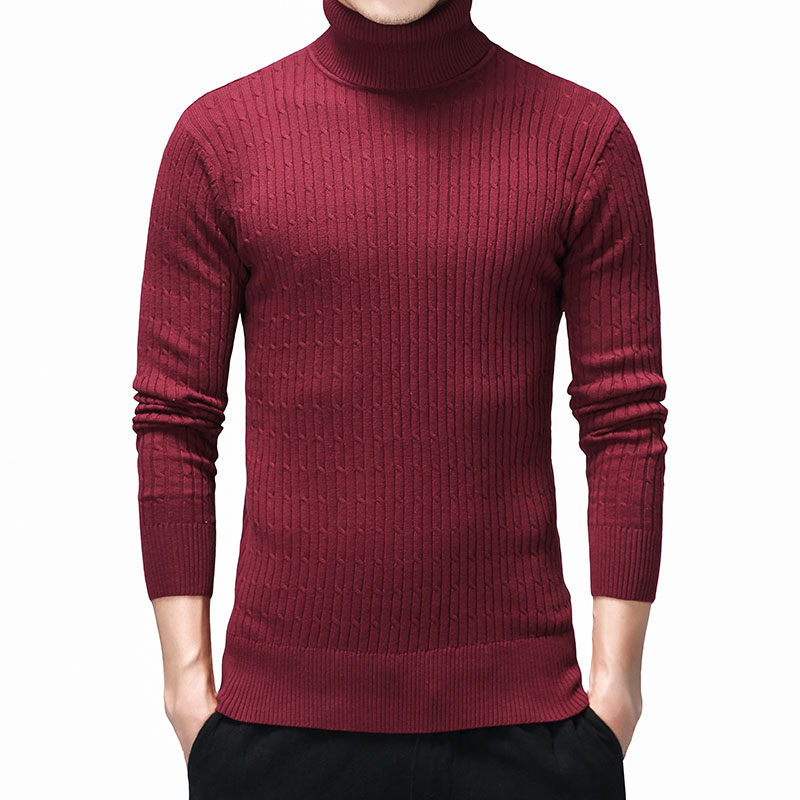 

Winter Thick Warm 100% Cotton Sweater Men Turtleneck Mens Sweaters Slim Fit Pullover Men Classic Knitwear Pull Homme Casual Coat, Red