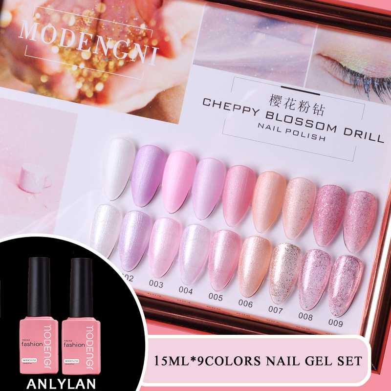 

15ML Pink Color Gel Nail Set Fashion UV Gel Nail Polish Soak Off Vernish Long Lasting LED Polish Lacquer Kit, 9 cheppy blossom