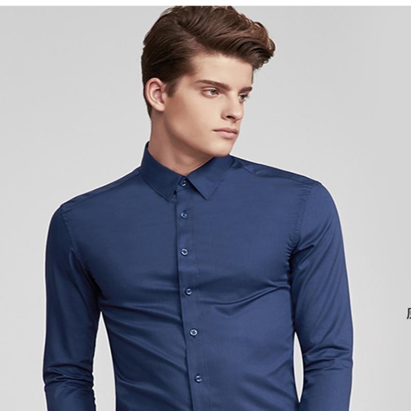 

Luxury Casual Business Shirt Men Button Down Slim Fit Shirts Long Sleeve Office Blue Mandarin Collar Shirt for Mens Dress Shirts