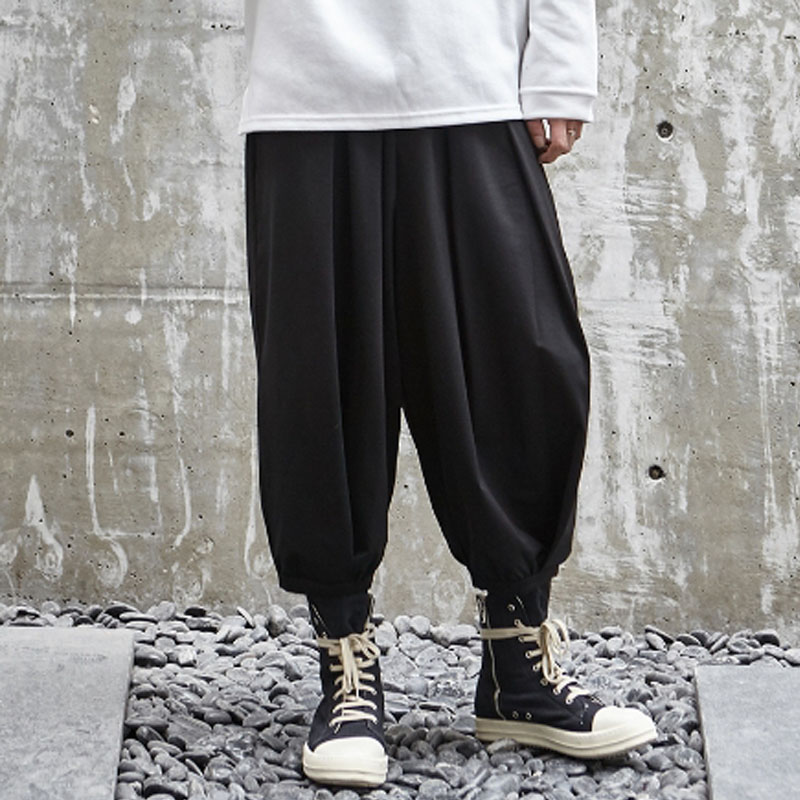 

Man wide leg casual pants japan streetwear loose harem pants male joggers sweatpants, Black