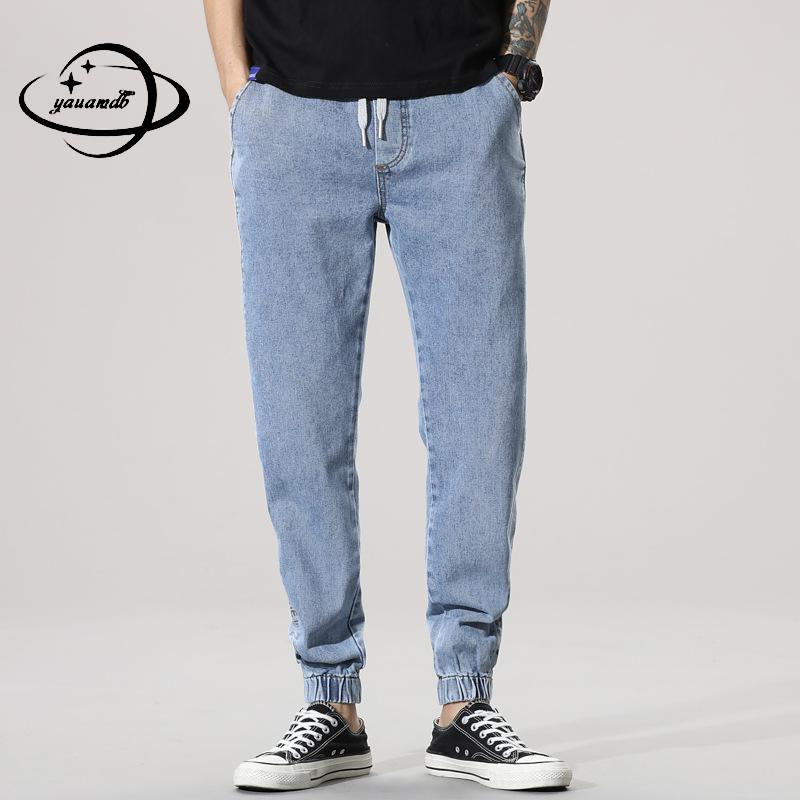 

mens jeans autumn spring male Trousers clothing Loose Drawstring Full Length Cargo Pants letter casual man clothes y48, As picture