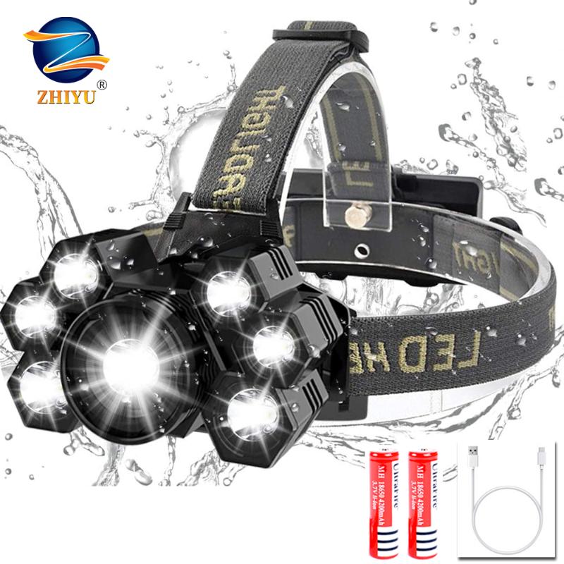 

ZHIYU Rechargeable Headlamp,Ultra Bright 5/7 LEDs Headlight 5 Modes 18650 USB Rechargeable IPX4 Waterproof Headlamps