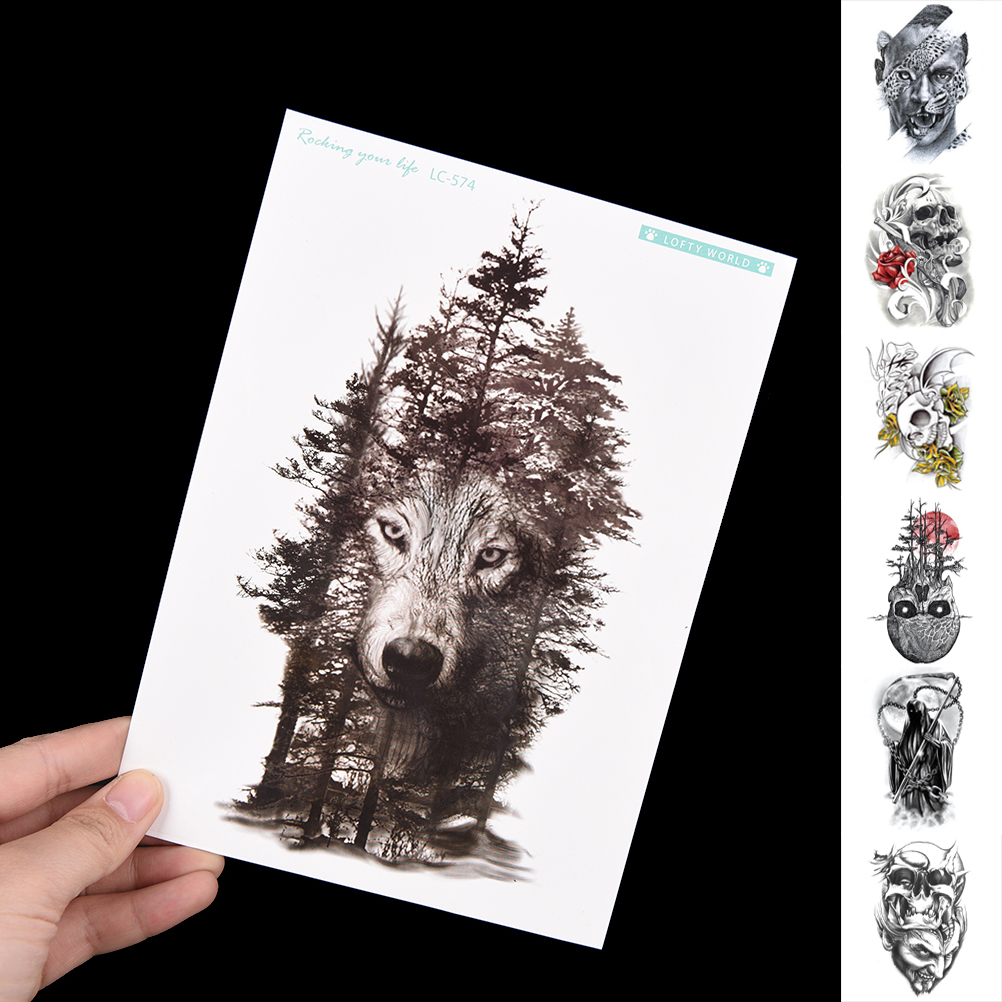 

Personality Fake Tattoos Waterproof Temporary tattoo Sticker Chest Clock Wolf Forest Tatto Stickers Flash Tatoo For Women Men T200730