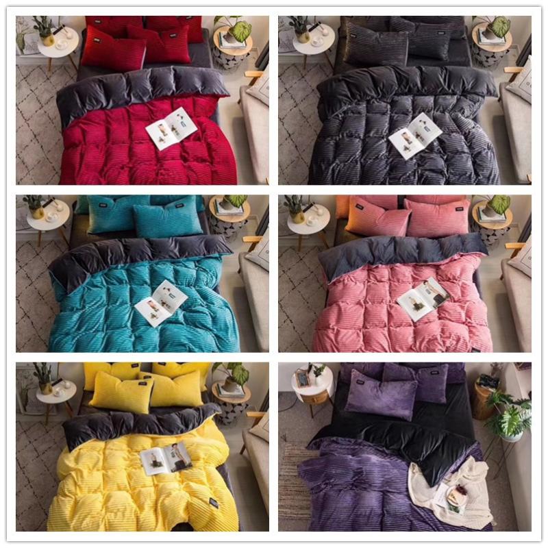 

4PCS Bedding Sets Quilt Cover Bed sheet Pillow Cover Comforter Thickened Pure Color Double Faced Down Feather Duvet NEW, Green