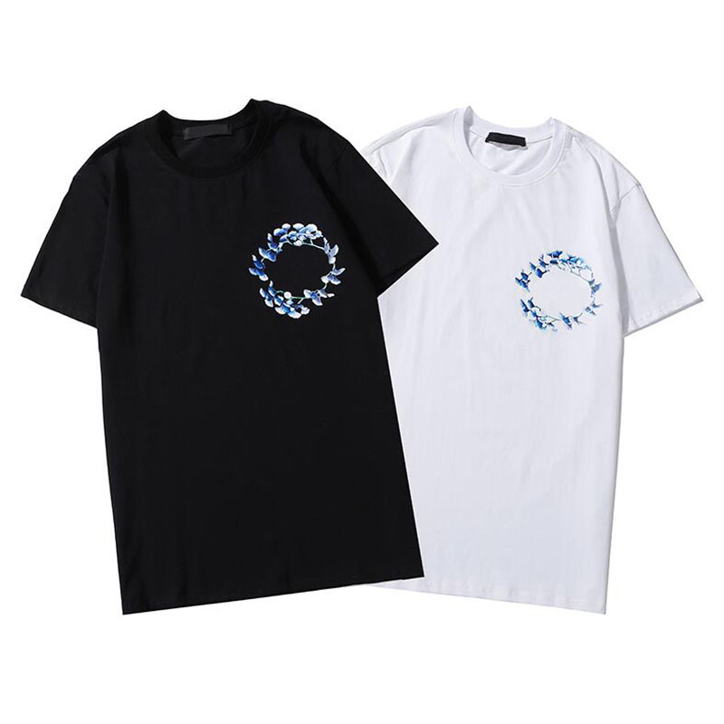 

High Street Men' T-Shirts Fashion Flower Print Short Sleeve Tee Summer Breathable Solid T-Shirt Street Men Women Tee Top, Black