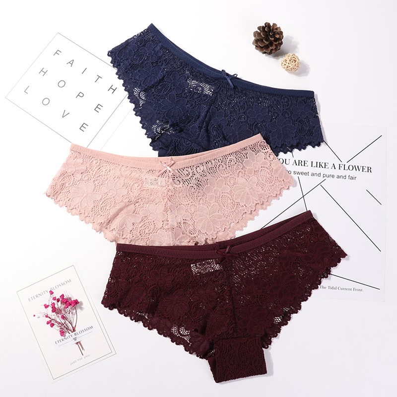 

Women's Sexy Thongs Lace Transparent Panties Sexy Underwear Female Erotic Lingerie G String Briefs Panties, Red