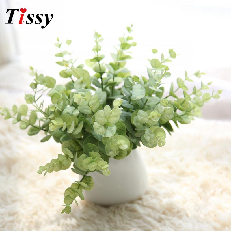 

1Branch Artifical Grass Leaves Eucalyptus Leaf Plastic Green Plants For DIY Home Vases Decoration Wedding Party Decoration, Brown