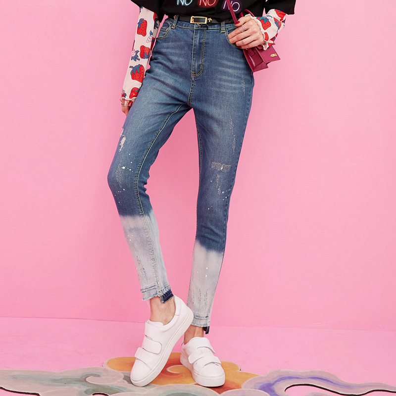 

Denim Women Jeans Autumn Fashion Patchwork Female Pants Mid Waist Straight Streetwear Casual Trousers, Blue