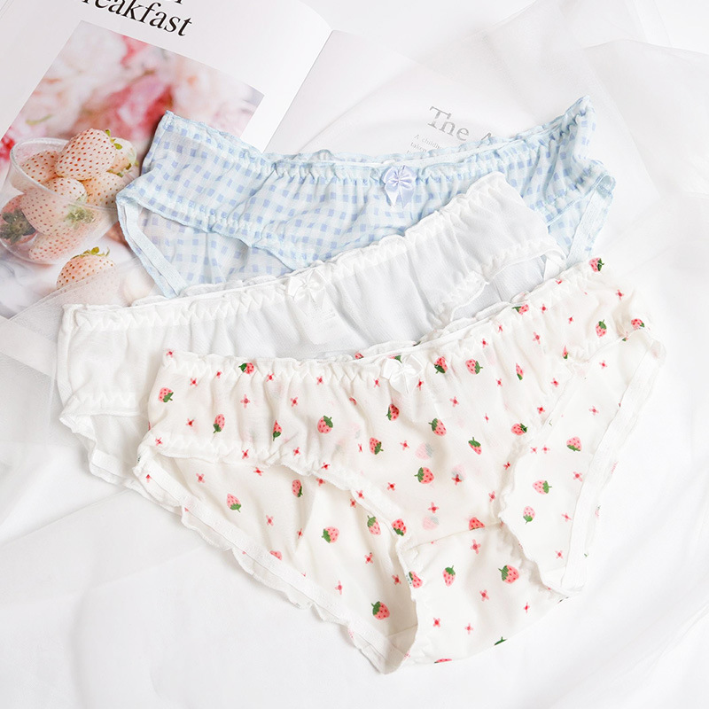

Comfortable Transparent Strawberry Intimates Hot Sale Knickers Underwear Women Cute Japan Style Low Rise Mesh Lace Panties, Black