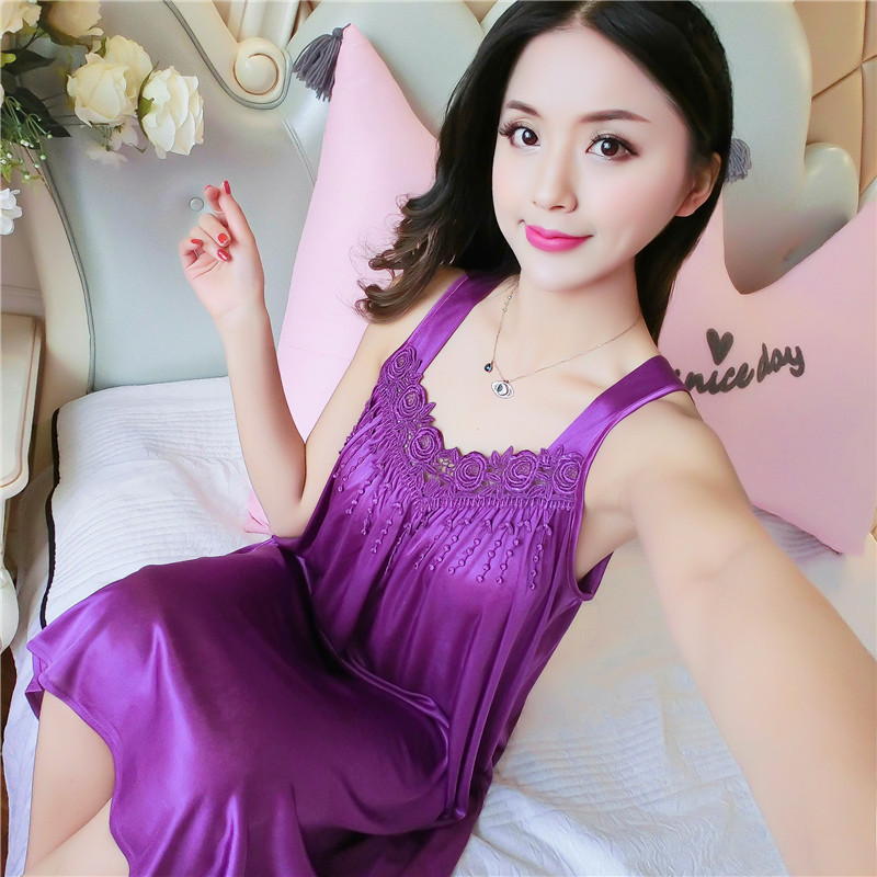 

Fashion Sexy Women Nightgowns Lace Lingerie Ladies Sleepwear Nightdress Silk Satin Robe Sleep Dress Female Female Homewear X105F, Lavender