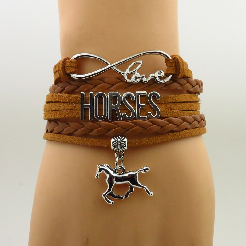 

Infinity Love Horses Bracelets Charm Horse Leather Bracelet Brown Rope And Brown Leather Bracelet For Woman And Man Customise