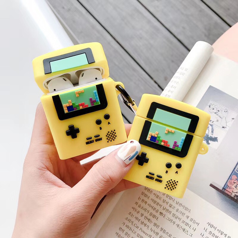 Console de jeu portable Rétro Designer Jaune Case pour AirPods Pro 1 et 2 Sans fil Bluetooth Casque de casque Set