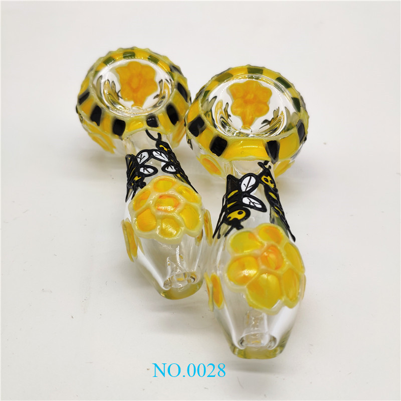 

Popular Glass Pipe Hot Sale Luminous Yellow Flowers Bee Colored Hand Pipe uu za