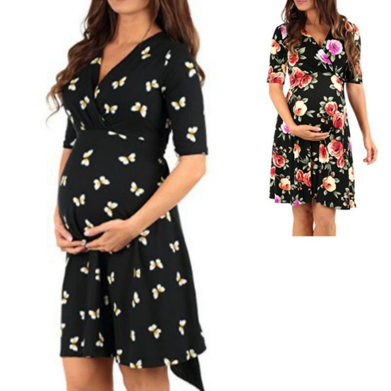 

Women High-Low Surplice Wrap With Waist Belt Maternity Dress Adjustable V Neck Nursing Dress Breastfeeding Pregnant Clothes, Rose red