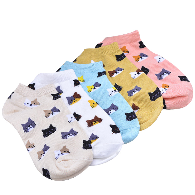 3 Pairs/lot Women's Socks Summer Cartoon Cute Cat Face Girls Ankle Socks Female Breathable Gentle Color Ladies Funny Sock Meias-image-558837677