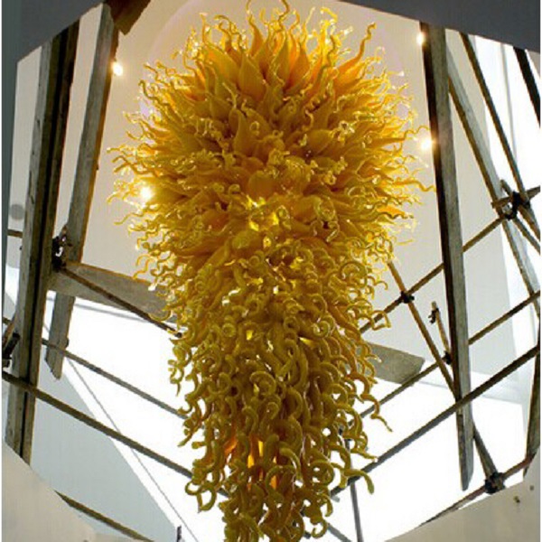 

Large Hotel Lobby Decor Yellow Murano Glass Chandelier Modern Ceiling Decorative LED Bulbs Art Designed Italy Chihuly Style Chandelier