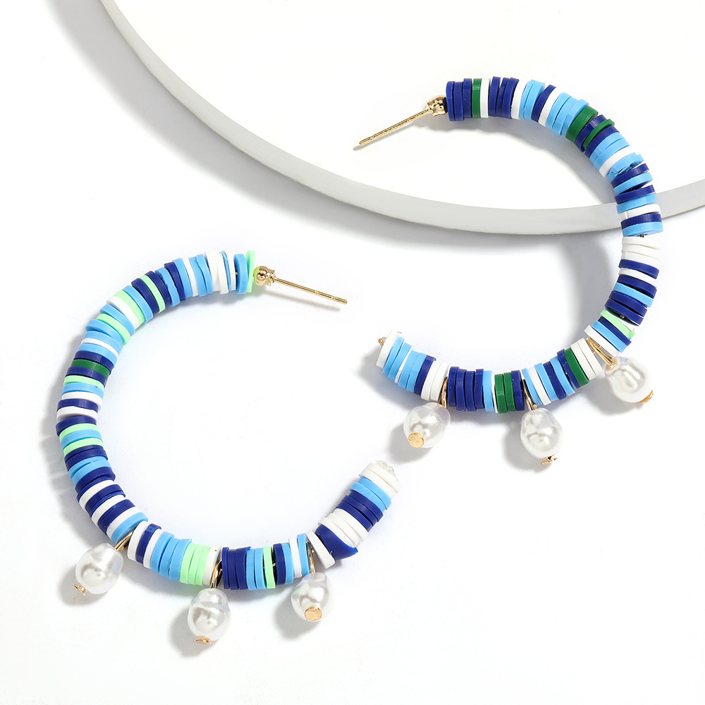 

Japanese and Korean hipster color soft pottery small wafer C- shaped pearl earring Korean earrings female personality ins Wind earring