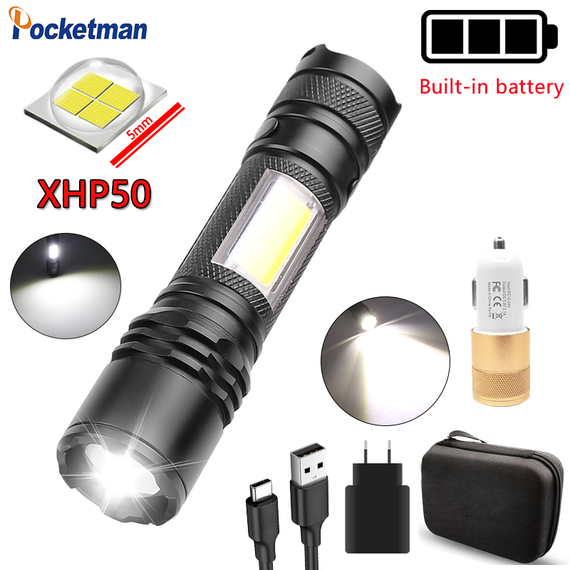 

XHP50 LED Camping Light COB Work Lamp Pen light Zoom with Powerful Side USB Rechargeable Battery