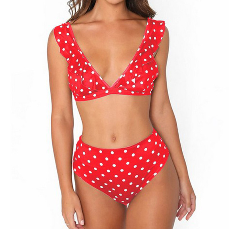 

New Sexy Bikini Sets for Women High Waist Dot Print Swimsuit Lotus Leaf Swimwear Brazilian Bathing Suit Summer Beachwear 2020
