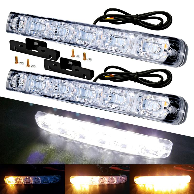 

Sequential Flowing Yellow 6 LED Car Daytime Running Lights Driving Fog Light Car Styling Waterproof DRL Bright Turning Signal, As pic