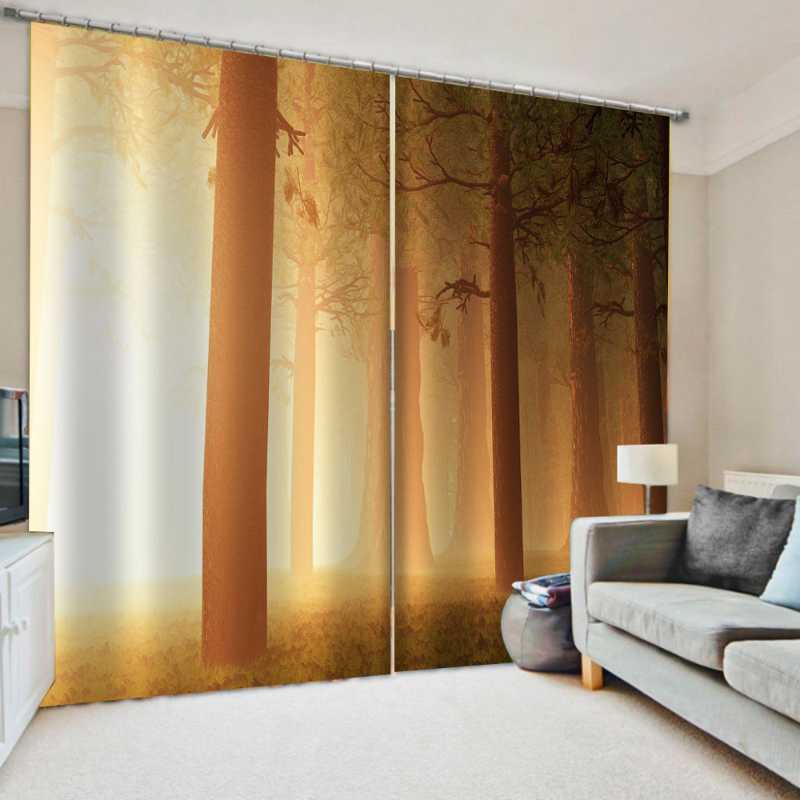 

Luxury Blackout 3D Window Curtains For Living Room Bedroom sunshine forest tree curtains blackout curtain, As pic