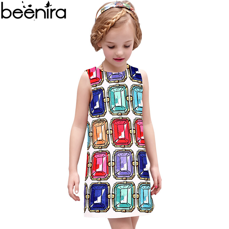 

BEENIRA Summer Girls Dress Kids Princess Dresses Children Diamond Print Vest Clothing For Daughter High Quality 4y-14y, Multi