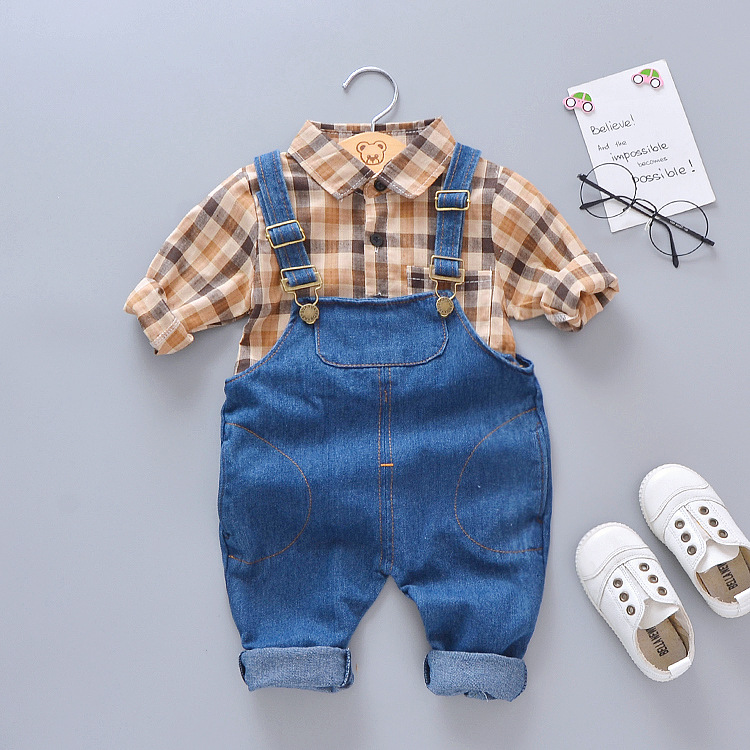 

Boys clothing sets spring autumn toddler fashion cotton shirt+overall 2pcs tracksuits for baby boys infant wedding suit outfit, White